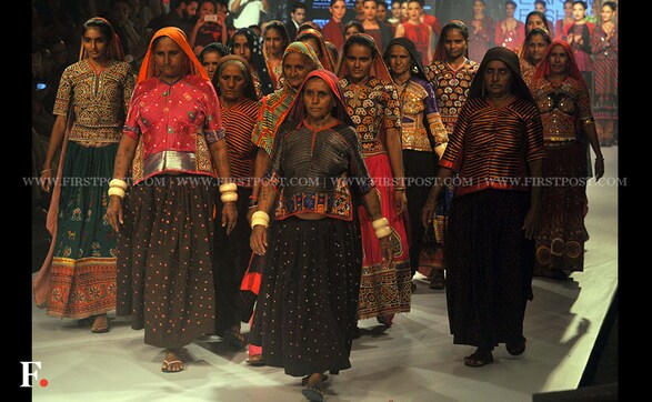 Gujarati craftswomen as showstoppers in Anita Dongre's show during Day 2 of Lakme Fashion week Gujarati craftswomen as showstoppers in Anita Dongre's show during Day 2 of Lakme Fashion week