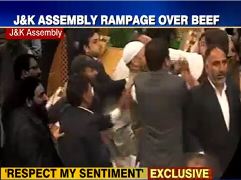 Blows over beef: Watch BJP MLAs assault Jammu and Kashmir MLA for hosting beef party Blows over beef: Watch BJP MLAs assault Jammu and Kashmir MLA for hosting beef party