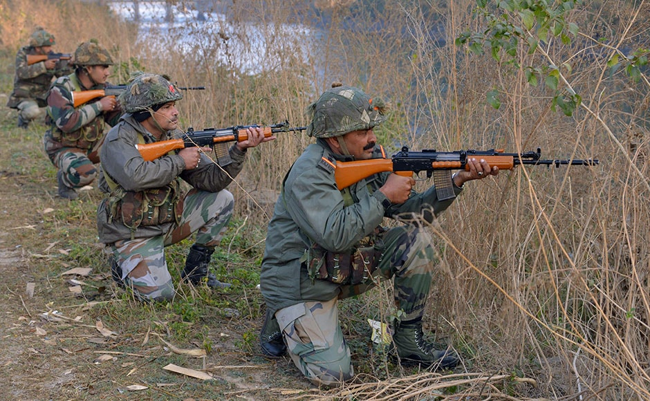 Soldiers are seen taking up position on the perimeter of the Air Force base in Pathankot which was attacked by terrorists. AFP Soldiers are seen taking up position on the perimeter of the Air Force base in Pathankot which was attacked by terrorists. AFP