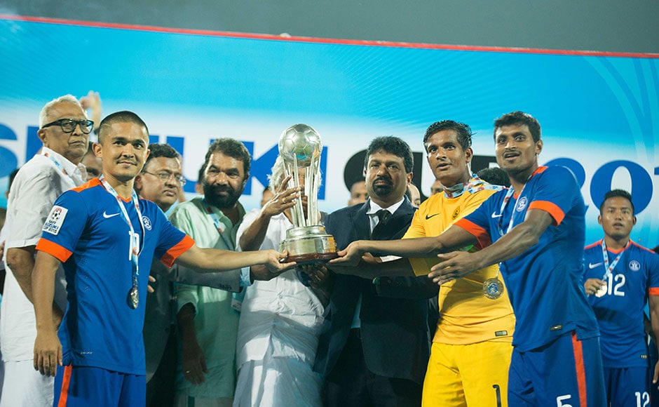In the end, Chhetri, who was voted the Most Valuable Player of the tournament, was the match-winner on the night as India won their first silverware under Stephen Constantine's second coming as India's head-coach. Photo Credit: WSG In the end, Chhetri, who was voted the Most Valuable Player of the tournament, was the match-winner on the night as India won their first silverware under Stephen Constantine's second coming as India's head-coach. Photo Credit: WSG