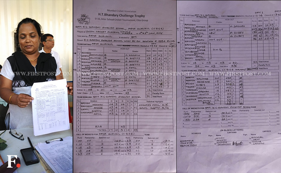 The scorecard charting Pranav';s historic innings at the HT Bhandary Trophy. Jigar Mehta/Firstpost The scorecard charting Pranav';s historic innings at the HT Bhandary Trophy. Jigar Mehta/Firstpost