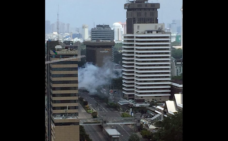 Smoke billows from an explosion in Jakarta. At least four people have been reported dead in the terror attack. Indonesian President Joko "Jokowi" Widodo, who is on a working visit in West Java town of Cirebon, has ordered security forces to hunt down the perpetrators. AP Smoke billows from an explosion in Jakarta. At least four people have been reported dead in the terror attack. Indonesian President Joko "Jokowi" Widodo, who is on a working visit in West Java town of Cirebon, has ordered security forces to hunt down the perpetrators. AP