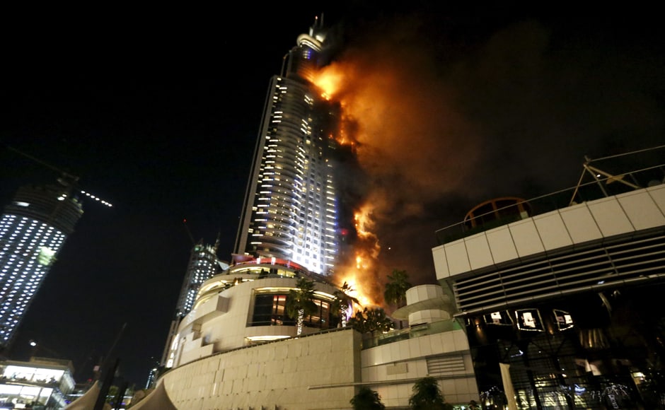 A huge fire engulfed The Address Hotel in Dubai injuring 16 people, on New Year's Eve. Reuters A huge fire engulfed The Address Hotel in Dubai injuring 16 people, on New Year's Eve. Reuters