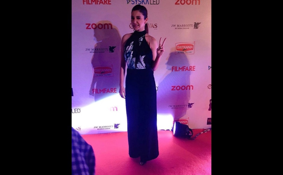 "Wink away!" says the Film Fare account for sassy Anushka Shankar posing on the red carpet. Image courtesy @filmfare/Instagram "Wink away!" says the Film Fare account for sassy Anushka Shankar posing on the red carpet. Image courtesy @filmfare/Instagram