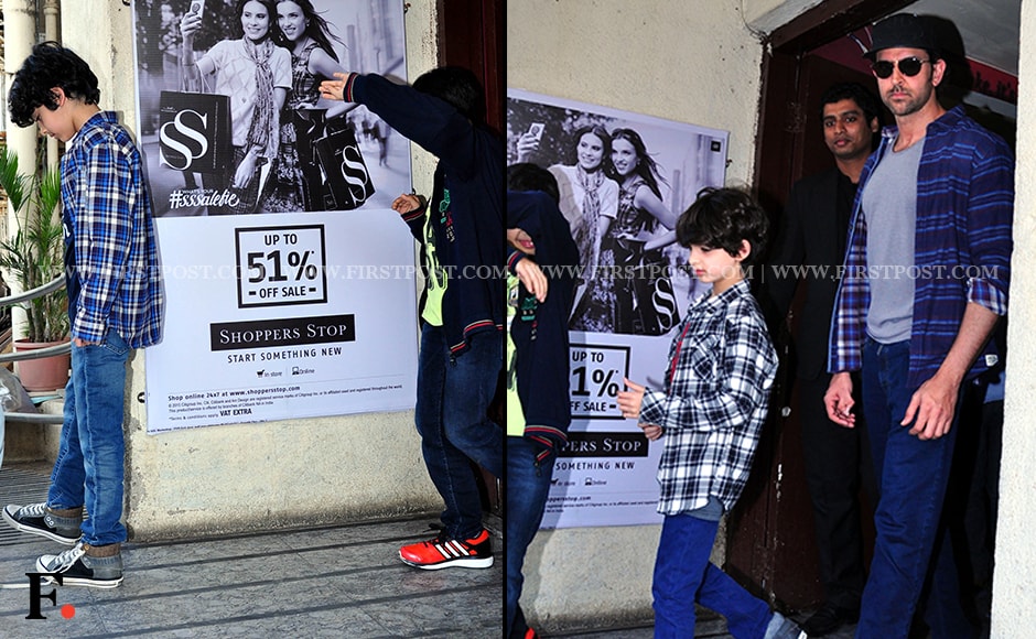 Hrithik Roshan was spotted at PVR theatre in Juhu with his sons Hrehaan and Hridhaan Roshan. Firstpost/Sachin Gokhale Hrithik Roshan was spotted at PVR theatre in Juhu with his sons Hrehaan and Hridhaan Roshan. Firstpost/Sachin Gokhale
