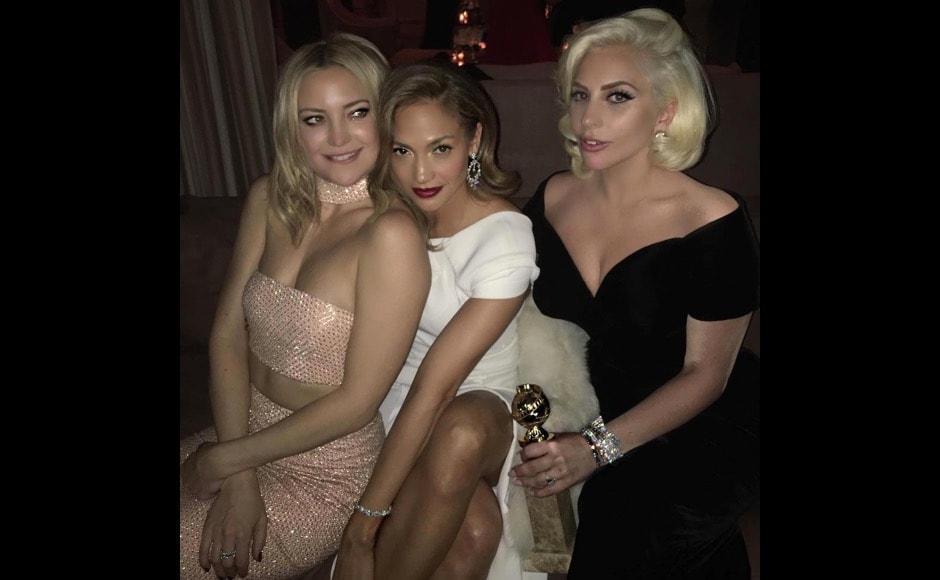 And here's one from the after party. "The girls and the globe!! Congrats Gaga! #goldenglobes #CAA #afterparty #katehudson #ladygaga #jlo," said Jennifer Lopez on Instagram. Image courtesy: @jlo/Instagram And here's one from the after party. "The girls and the globe!! Congrats Gaga! #goldenglobes #CAA #afterparty #katehudson #ladygaga #jlo," said Jennifer Lopez on Instagram. Image courtesy: @jlo/Instagram