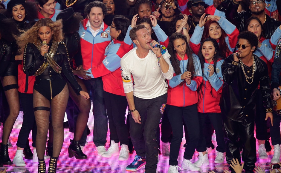 Like they say, two's company and three's a crowd... pleaser. Beyonce, Chris Martin and Bruno Mars on stage (AP Photo/Charlie Riedel) Like they say, two's company and three's a crowd... pleaser. Beyonce, Chris Martin and Bruno Mars on stage (AP Photo/Charlie Riedel)