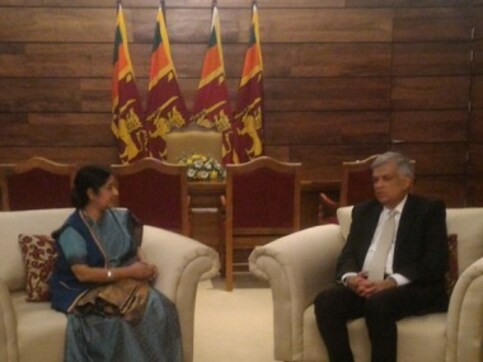 'Warm welcome by a close neighbour': Sushma Swaraj calls on Sri Lanka PM Wickremesinghe 'Warm welcome by a close neighbour': Sushma Swaraj calls on Sri Lanka PM Wickremesinghe