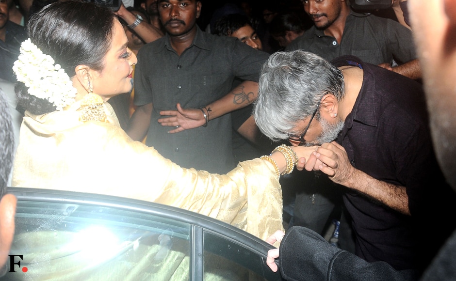 But the cynosure of all eyes was the radiant Rekha. She shared an affectionate moment with Bhansali, who fawned over the Kanjivaram-clad actress. Image by Sachin Gokhale/Firstpost But the cynosure of all eyes was the radiant Rekha. She shared an affectionate moment with Bhansali, who fawned over the Kanjivaram-clad actress. Image by Sachin Gokhale/Firstpost