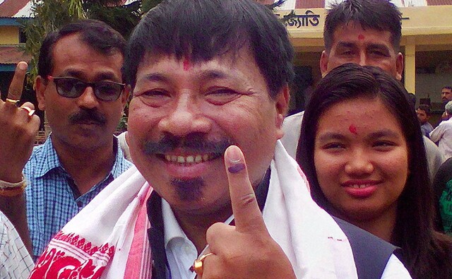 Asom Gana Parishad president Atul Bora cast his vote during the first phase of Assam assembly polls in Bokakhat on Monday. The AGP has struck an alliance with the BJP for the elections. PTI Asom Gana Parishad president Atul Bora cast his vote during the first phase of Assam assembly polls in Bokakhat on Monday. The AGP has struck an alliance with the BJP for the elections. PTI