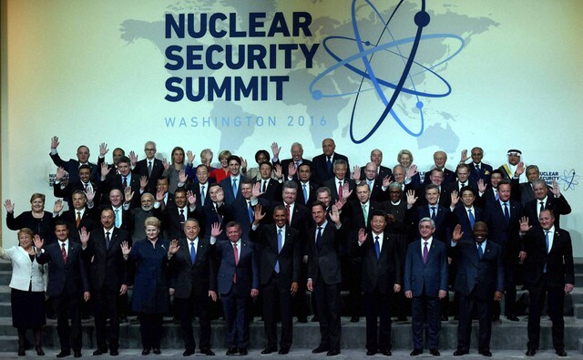 Prime Minister Narendra Modi (2nd row 4th left), US President Barack Obama (front row centre) and Chinese President Xi Jinping (front row 4th right) wave during the "family photo" with world leaders attending the Nuclear Security Summit in Washington on Friday. PTI Prime Minister Narendra Modi (2nd row 4th left), US President Barack Obama (front row centre) and Chinese President Xi Jinping (front row 4th right) wave during the "family photo" with world leaders attending the Nuclear Security Summit in Washington on Friday. PTI