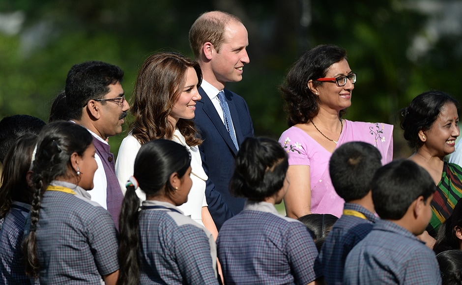 William and Kate posed for photograph with schoolchildren during their visit to Gandhi Smiriti. AFP William and Kate posed for photograph with schoolchildren during their visit to Gandhi Smiriti. AFP
