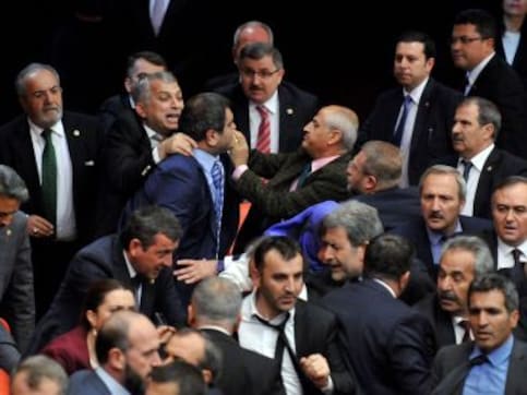 Watch: Who cares about laws? Turkey politicians brawl during vital Parliament session Watch: Who cares about laws? Turkey politicians brawl during vital Parliament session