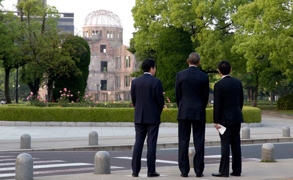 In the museum's guest book, the president wrote that he hoped the world will "find the courage, together, to spread peace, and pursue a world without nuclear weapons." AP In the museum's guest book, the president wrote that he hoped the world will "find the courage, together, to spread peace, and pursue a world without nuclear weapons." AP