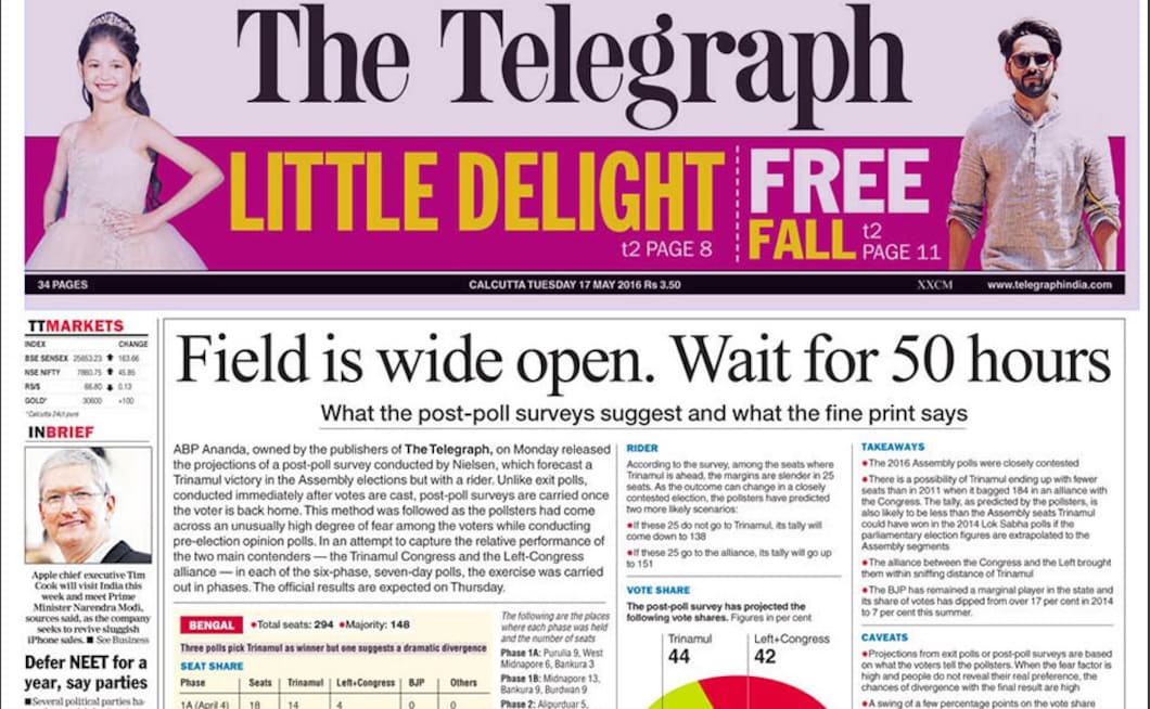 Even though all opinion polls suggested a comfortable win for Mamata Banerjee (some correctly predicting a landslide), a defiant Telegraph still maintained that nothing is over till the fat lady sings. The rest, as they say, is history. Even though all opinion polls suggested a comfortable win for Mamata Banerjee (some correctly predicting a landslide), a defiant Telegraph still maintained that nothing is over till the fat lady sings. The rest, as they say, is history.