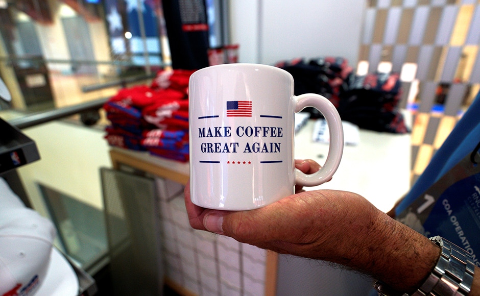 An American-made coffee mug is seen on sale at the RNC. Presumptive Republican presidential candidate Donald Trump has run his campaign on the slogan Make America Great Again. Reuters An American-made coffee mug is seen on sale at the RNC. Presumptive Republican presidential candidate Donald Trump has run his campaign on the slogan Make America Great Again. Reuters