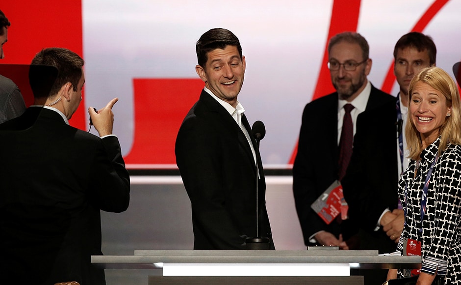 Speaker of the US House of Representatives Paul Ryan stands at the main podium as he previews the stage at the Republican National Convention in Cleveland, Ohio, a day before the start of the event. Donald Trump's candidacy has driven a wedge in the party. When Ryan spoke to Wisconsin delegates Monday morning, he made no mention of Trump in his remarks. Ohio Gov. John Kasich, a vanquished Trump rival, planned several public appearances but wasn't going to step inside the convention. Reuters Speaker of the US House of Representatives Paul Ryan stands at the main podium as he previews the stage at the Republican National Convention in Cleveland, Ohio, a day before the start of the event. Donald Trump's candidacy has driven a wedge in the party. When Ryan spoke to Wisconsin delegates Monday morning, he made no mention of Trump in his remarks. Ohio Gov. John Kasich, a vanquished Trump rival, planned several public appearances but wasn't going to step inside the convention. Reuters