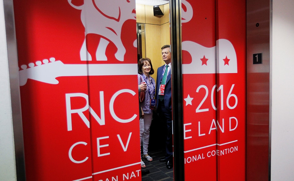 Paul Manafort, campaign manager to Donald Trump, and his wife Kathleen ride the elevator at the RNC. Manafort said in a news conference that Trump and his wife would fly to Cleveland in the hours before Melania's speech at the convention. The GOP presidential nominee-in-waiting will introduce his wife onstage, Manafort said. Trump said earlier in the day on "Fox & Friends" that his wife will speak about her "love of the country" as an immigrant from Slovenia. Melania Trump will be the first of several members of the candidate's family who will speak at the convention to "paint a picture" of Trump's character beyond what America "saw during the primaries," Manafort said. Reuters The couple will then return to New York. Trump is slated to return to Cleveland on Wednesday. His acceptance speech is scheduled for Thursday. Paul Manafort, campaign manager to Donald Trump, and his wife Kathleen ride the elevator at the RNC. Manafort said in a news conference that Trump and his wife would fly to Cleveland in the hours before Melania's speech at the convention. The GOP presidential nominee-in-waiting will introduce his wife onstage, Manafort said. Trump said earlier in the day on "Fox & Friends" that his wife will speak about her "love of the country" as an immigrant from Slovenia. Melania Trump will be the first of several members of the candidate's family who will speak at the convention to "paint a picture" of Trump's character beyond what America "saw during the primaries," Manafort said. Reuters The couple will then return to New York. Trump is slated to return to Cleveland on Wednesday. His acceptance speech is scheduled for Thursday.