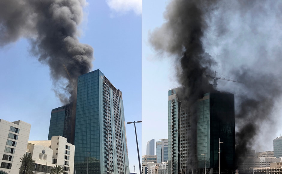Fire swept through the 28-storey skyscraper under construction at Al Maryah Island in Abu Dhabithe on Tuesday. The fire is the latest in a series of at least five blazes to hit tall buildings in the United Arab Emirates over the last 18 months. Reuters Fire swept through the 28-storey skyscraper under construction at Al Maryah Island in Abu Dhabithe on Tuesday. The fire is the latest in a series of at least five blazes to hit tall buildings in the United Arab Emirates over the last 18 months. Reuters