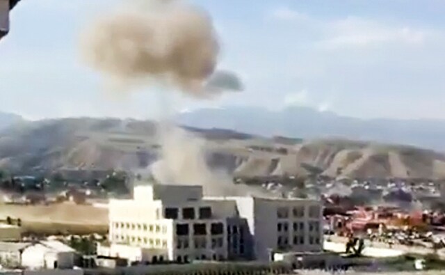 China denounced the attack and appealed to Kyrgyz authorities to identify and harshly punish anyone involved. No group claimed responsibility. Smoke can be seen rising above the Chinese Embassy after the bomb was detonated on Tuesday. The inner courtyard of the embassy compound was littered with debris. Windows of one building were smashed and the plastered walls pockmarked with shrapnel. AP China denounced the attack and appealed to Kyrgyz authorities to identify and harshly punish anyone involved. No group claimed responsibility. Smoke can be seen rising above the Chinese Embassy after the bomb was detonated on Tuesday. The inner courtyard of the embassy compound was littered with debris. Windows of one building were smashed and the plastered walls pockmarked with shrapnel. AP