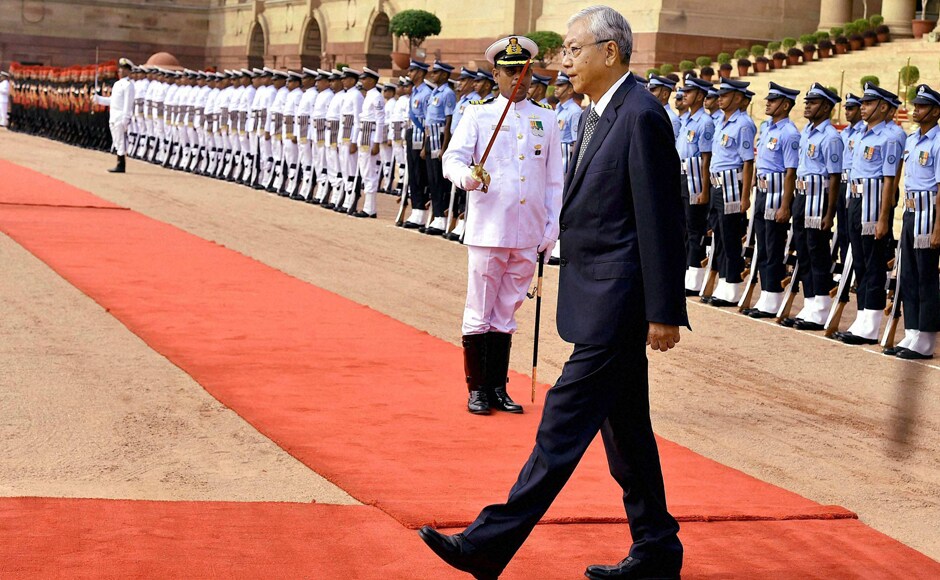 President of Myanmar U Htin Kyaw inspects Guard of Honour at Rashtrapati Bhavan in New Delhi.This was the first presidential visit from Myanmar to India after Nobel laureate Suu Kyi's National League for Democracy (NLD) came to power in March 2016. PTI President of Myanmar U Htin Kyaw inspects Guard of Honour at Rashtrapati Bhavan in New Delhi.This was the first presidential visit from Myanmar to India after Nobel laureate Suu Kyi's National League for Democracy (NLD) came to power in March 2016. PTI