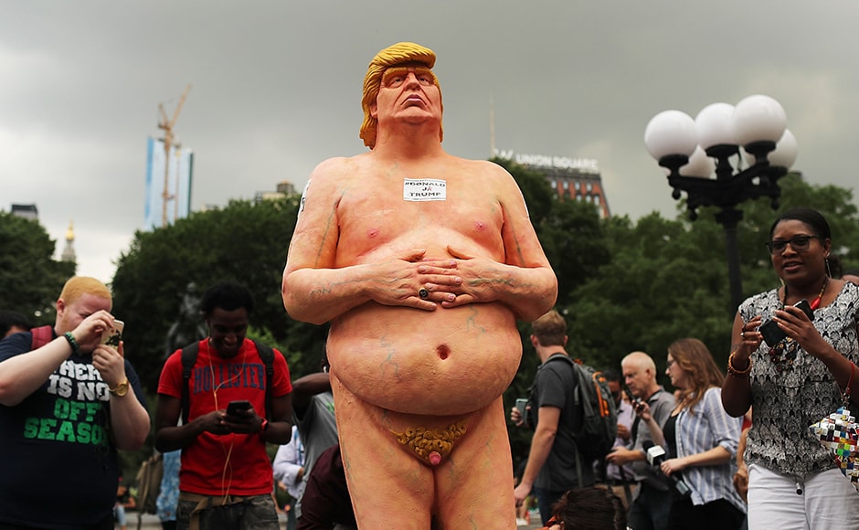 The collective said the hope is that Trump "is never installed in the most powerful political and military position in the world". Trump's campaign has so far made no comments on the statues. Getty Images The collective said the hope is that Trump "is never installed in the most powerful political and military position in the world". Trump's campaign has so far made no comments on the statues. Getty Images