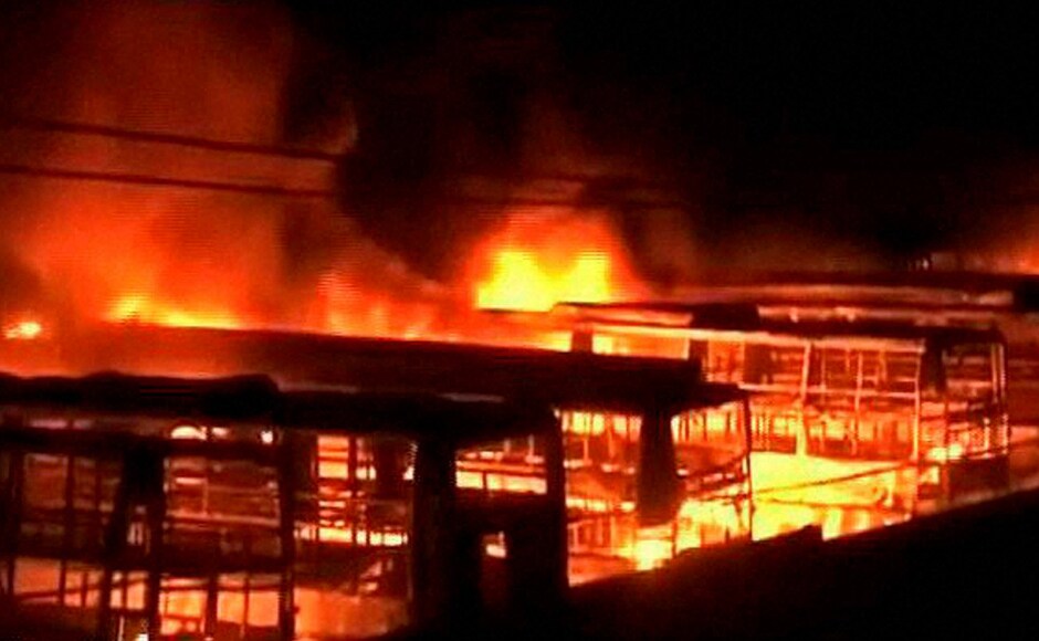 Incidents of arson came even as police said they have made elaborate security arrangements with 15,000 policemen being deployed, bolstered by Karnataka State Reserve Police, City Armed Reserve Police, Rapid Action Force, Quick Reaction Teams, special forces, Central Industrial Security Force and Indo-Tibetan Border Police Force. (Photo: PTI) Incidents of arson came even as police said they have made elaborate security arrangements with 15,000 policemen being deployed, bolstered by Karnataka State Reserve Police, City Armed Reserve Police, Rapid Action Force, Quick Reaction Teams, special forces, Central Industrial Security Force and Indo-Tibetan Border Police Force. (Photo: PTI)