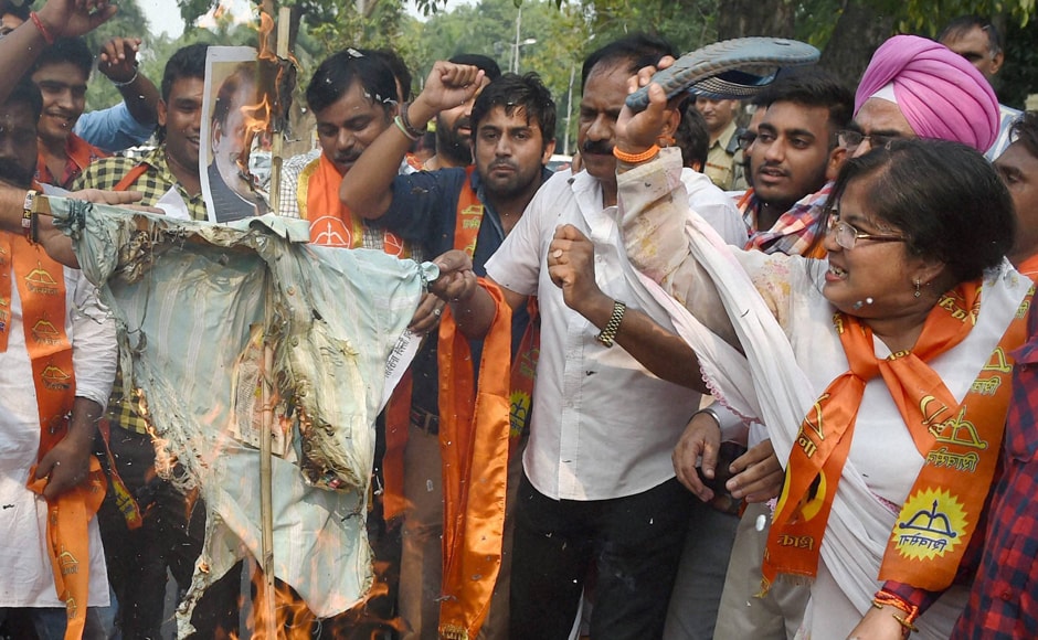 Shiv Sena said that situation has become worse than that under the previous Congress regime. Sena activists too burnt effigy of Sharif to protest against the attack on Uri Army camp. Photo: PTI Shiv Sena said that situation has become worse than that under the previous Congress regime. Sena activists too burnt effigy of Sharif to protest against the attack on Uri Army camp. Photo: PTI