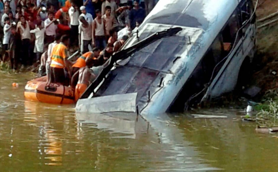 At least 35 were killed — including 11 children — when a bus fell into a roadside pond in Bihar's Madhubani district on Monday. PTI At least 35 were killed — including 11 children — when a bus fell into a roadside pond in Bihar's Madhubani district on Monday. PTI