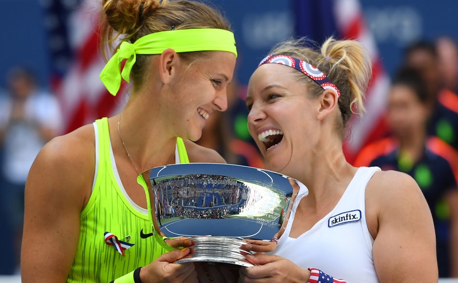 All smiles for Bethanie Mattek-Sands and Lucie Safarova as they celebrate beating French pair Caroline Garcia and Kristina Mladenovic in the women's doubles final. Robert Deutsch/USA TODAY Sports All smiles for Bethanie Mattek-Sands and Lucie Safarova as they celebrate beating French pair Caroline Garcia and Kristina Mladenovic in the women's doubles final. Robert Deutsch/USA TODAY Sports