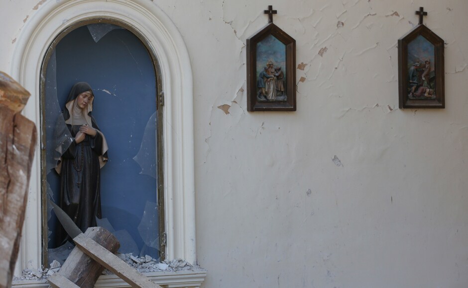 Old buildings such as the Church of St. Antony, dating back to the XIV century, in the small town of Visso were affected by the earthquake. AP Old buildings such as the Church of St. Antony, dating back to the XIV century, in the small town of Visso were affected by the earthquake. AP