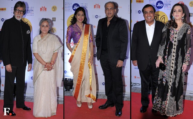 Amitabh Bachchan with wife Jaya Bachchan, Ashutosh Gowariker with wife Sunita Gowariker and Mukesh Ambani with wife Nita Ambani. Sachin Gokhale/Firstpost Amitabh Bachchan with wife Jaya Bachchan, Ashutosh Gowariker with wife Sunita Gowariker and Mukesh Ambani with wife Nita Ambani. Sachin Gokhale/Firstpost