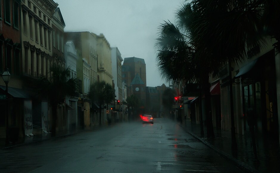 A single car drives through the historic King Street shopping district ahead of Hurricane Matthew in Charleston, South Carolina. Florida, Georgia, South Carolina and North Carolina, all declared a state of emergency in response to Hurricane Matthew. Getty Images A single car drives through the historic King Street shopping district ahead of Hurricane Matthew in Charleston, South Carolina. Florida, Georgia, South Carolina and North Carolina, all declared a state of emergency in response to Hurricane Matthew. Getty Images