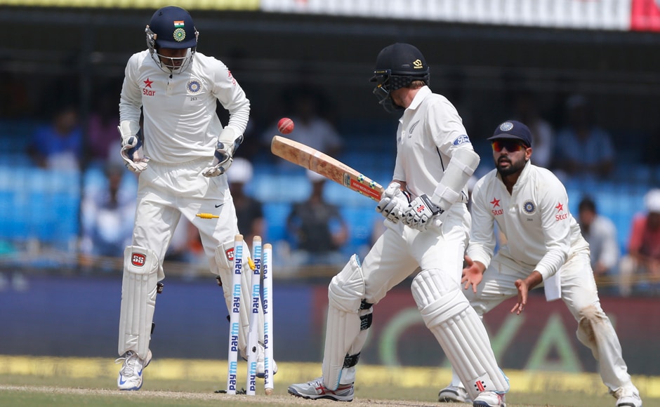 New Zealand captain Kane Williamson fell to India's Ravichandran Ashwin for the third time in the series. AP New Zealand captain Kane Williamson fell to India's Ravichandran Ashwin for the third time in the series. AP