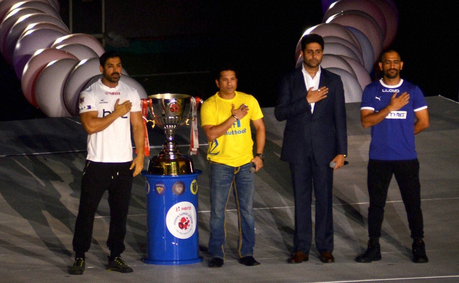 The third edition of the Indian Super League got off to a colourful start with a star-studded opening ceremony even as the fans, wearing their passion for the game on their sleeves, descended at the Indira Gandhi International Stadium in Guwahati. PTI The third edition of the Indian Super League got off to a colourful start with a star-studded opening ceremony even as the fans, wearing their passion for the game on their sleeves, descended at the Indira Gandhi International Stadium in Guwahati. PTI