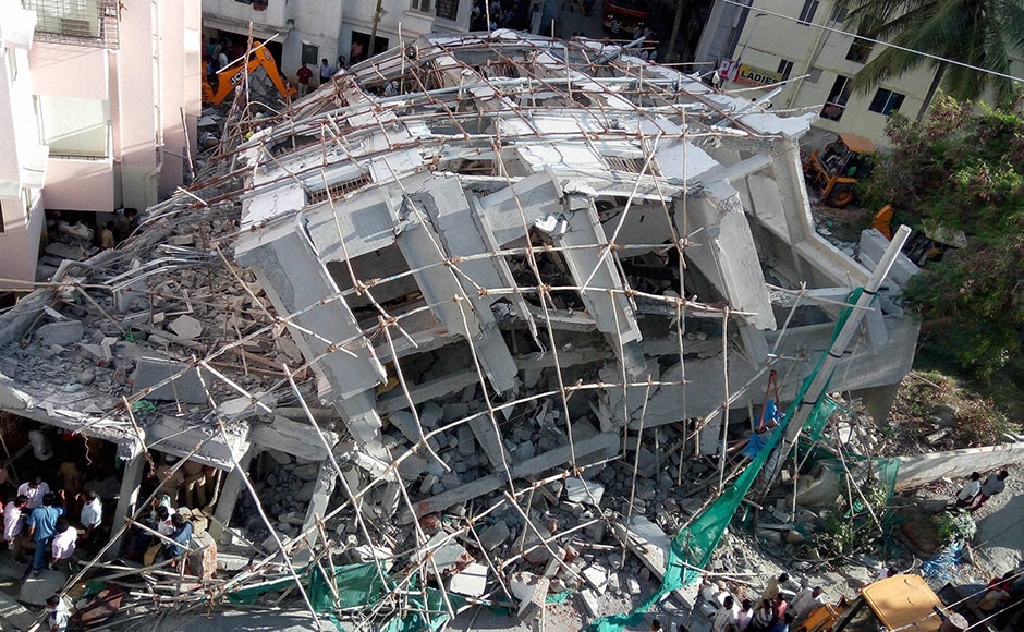 Five persons have already been rescued. The incident happened near HSR Layout Police Station in Bengaluru. Photo: PTI Five persons have already been rescued. The incident happened near HSR Layout Police Station in Bengaluru. Photo: PTI