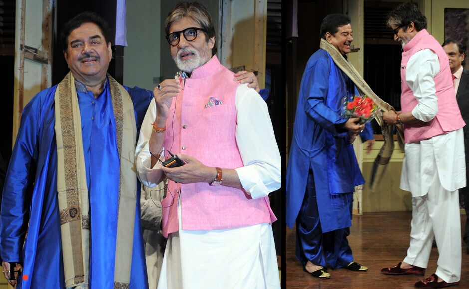 Amitabh Bachchan watched a play <em>Pati, Patni and Mai </em>at NCPA in Mumbai in which Shatrughan Sinha was in the lead. The superstar even felicitated the actor on the occasion. Sachin Gokhale/Firstpost Amitabh Bachchan watched a play <em>Pati, Patni and Mai </em>at NCPA in Mumbai in which Shatrughan Sinha was in the lead. The superstar even felicitated the actor on the occasion. Sachin Gokhale/Firstpost