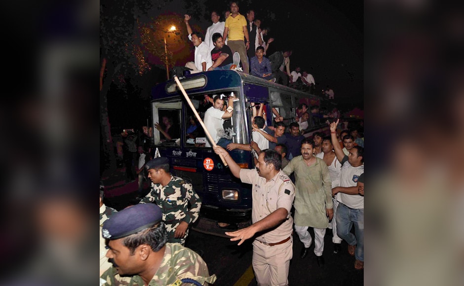 Gandhi, who tried to visit the family later in the day was detained, only to be released later, and then detained again. After this, Congress leaders Randeep Surjewala and Kiran Choudhrie were also detained as they tried to enter the hospital. Jyotiraditya Scindia was also detained for protesting against the police manhandling. (Photo: PTI) Gandhi, who tried to visit the family later in the day was detained, only to be released later, and then detained again. After this, Congress leaders Randeep Surjewala and Kiran Choudhrie were also detained as they tried to enter the hospital. Jyotiraditya Scindia was also detained for protesting against the police manhandling. (Photo: PTI)