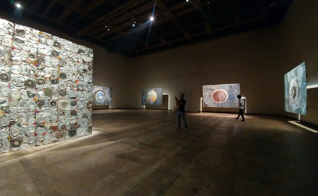 Four paintings and four installations are part of the exhibition, hosted across two halls of Famous Studio. Image: Firstpost Four paintings and four installations are part of the exhibition, hosted across two halls of Famous Studio. Image: Firstpost