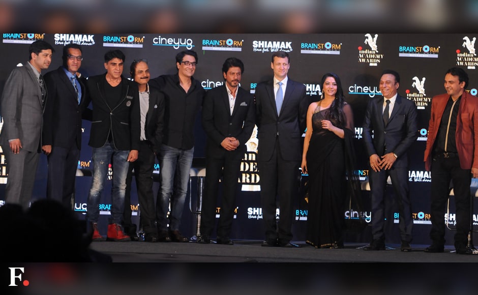 Shah Rukh Khan joins choreographer Shiamak Davar, Mini Mathur among others at the launch of the Indian Academy Awards. Sachin Gokhale/Firstpost Shah Rukh Khan joins choreographer Shiamak Davar, Mini Mathur among others at the launch of the Indian Academy Awards. Sachin Gokhale/Firstpost