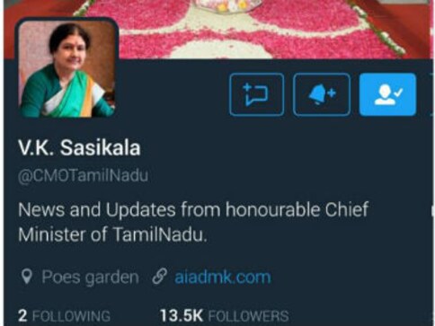 After Sasikala replaces Panneerselvam on Tamil Nadu CMO Twitter handle, account disappears entirely After Sasikala replaces Panneerselvam on Tamil Nadu CMO Twitter handle, account disappears entirely