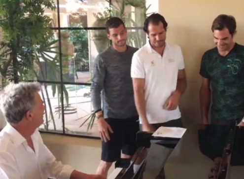 Watch: Roger Federer, Novak Djokovic and David Foster team up to form 'Backhand Boys' Watch: Roger Federer, Novak Djokovic and David Foster team up to form 'Backhand Boys'