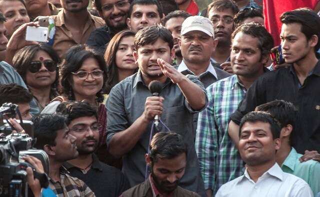 Kanhaiya Kumar, former president of the Jawaharlal Nehru University Students' Union addresses JNU students during their protest march against ABVP at North Campus in New Delhi on Tuesday. PTI Kanhaiya Kumar, former president of the Jawaharlal Nehru University Students' Union addresses JNU students during their protest march against ABVP at North Campus in New Delhi on Tuesday. PTI
