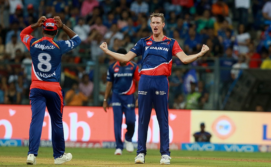 Chris Morris of DD celebrates the wicket of Jos Buttler's run out! Mumbai were in deep trouble right at the start. Photo by Rahul Gulati - Sportzpics - IPL Chris Morris of DD celebrates the wicket of Jos Buttler's run out! Mumbai were in deep trouble right at the start. Photo by Rahul Gulati - Sportzpics - IPL