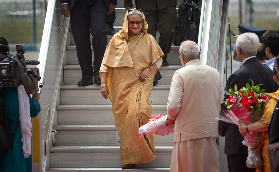 Bangladesh Prime Minister Shiekh Hasina arrived in New Delhi on Friday on a four-day visit during which she will hold wide-ranging talks with PM Narendra Modi, who was at the airport to receive her as a special gesture. AP Bangladesh Prime Minister Shiekh Hasina arrived in New Delhi on Friday on a four-day visit during which she will hold wide-ranging talks with PM Narendra Modi, who was at the airport to receive her as a special gesture. AP