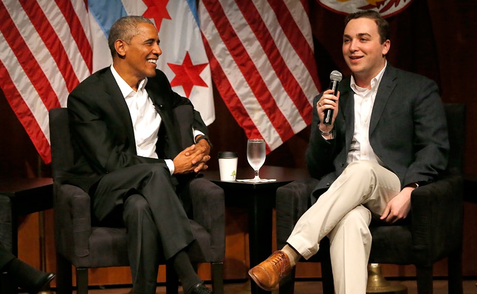 Obama listens to Max Freedman during a conversation at the University of Chicago. Obama talked about his formative experiences as a community organiser and as a young politician running for office in Illinois. AP Obama listens to Max Freedman during a conversation at the University of Chicago. Obama talked about his formative experiences as a community organiser and as a young politician running for office in Illinois. AP