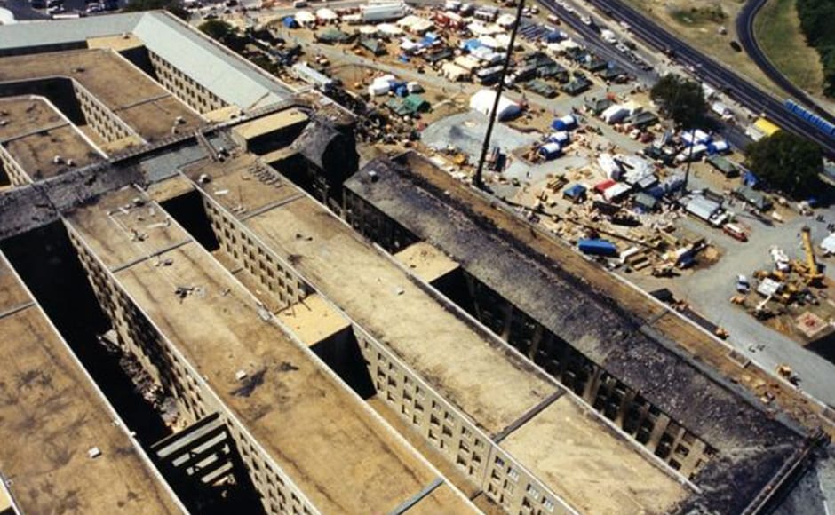 Aerial photos show the site of the attack after the smoke and dust had settled. This image was labelled "Pentagon Overhead". Photo courtesy: FBI Aerial photos show the site of the attack after the smoke and dust had settled. This image was labelled "Pentagon Overhead". Photo courtesy: FBI