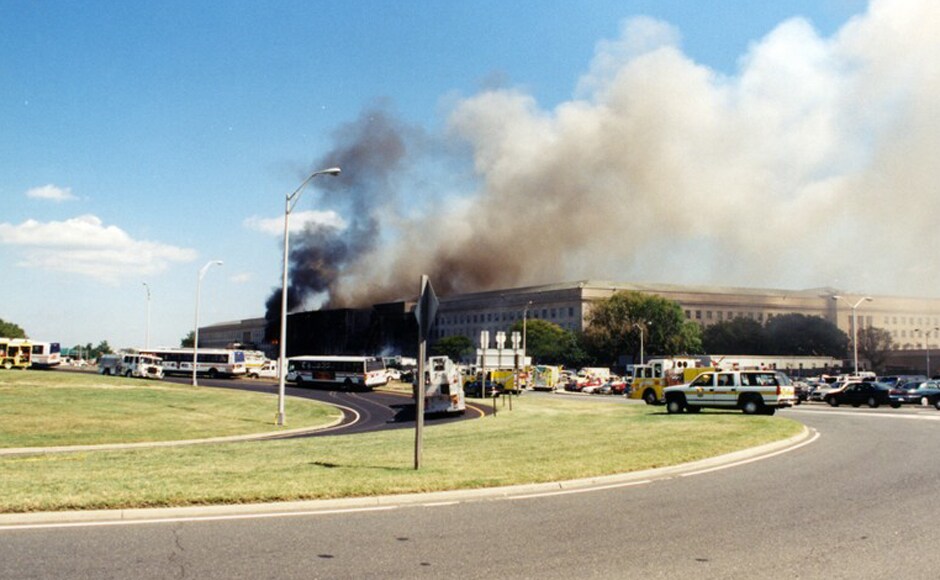 The immediate devastation of the attack and the fire engulfing the building can be seen here. Photo courtesy: FBI The immediate devastation of the attack and the fire engulfing the building can be seen here. Photo courtesy: FBI