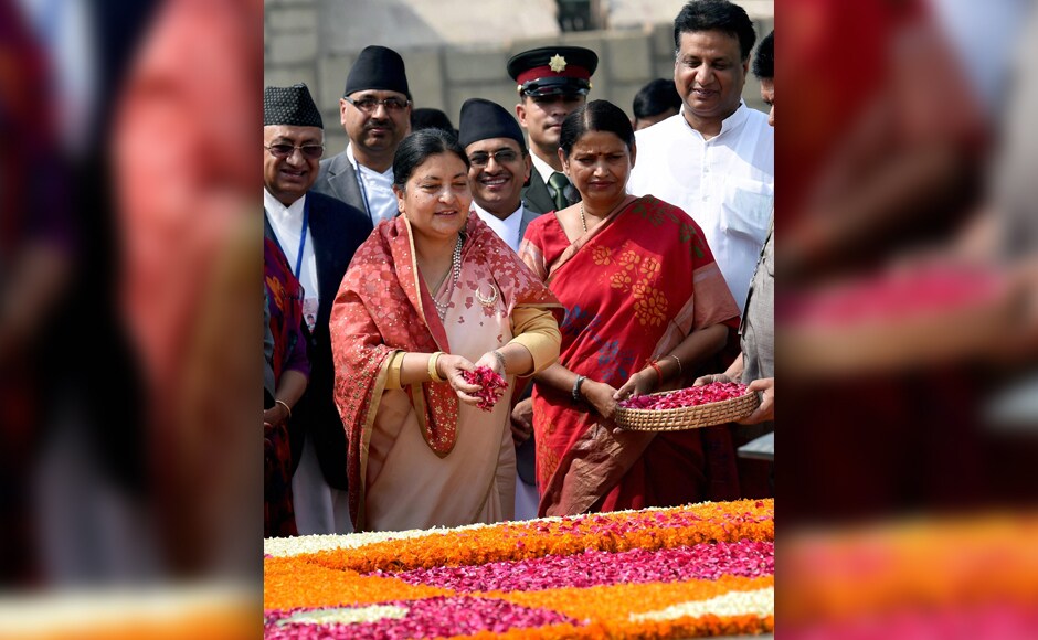 President Pranab Mukherjee and Prime Minister Narendra Modi received Bhandari. She was then accorded a ceremonial guard of honour at the forecourt of Rashtrapati Bhavan. PTI President Pranab Mukherjee and Prime Minister Narendra Modi received Bhandari. She was then accorded a ceremonial guard of honour at the forecourt of Rashtrapati Bhavan. PTI