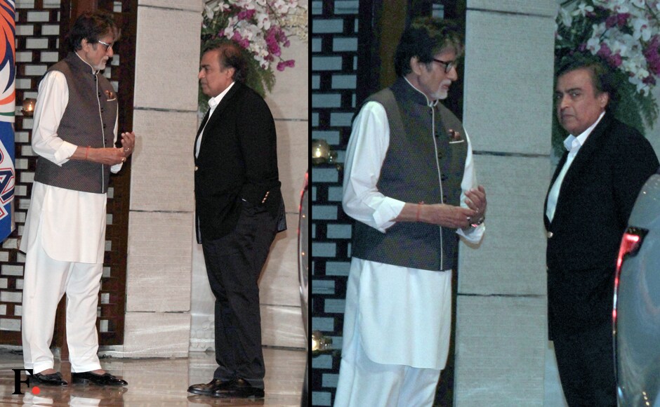Amitabh Bachchan with Mukesh Ambani at the private party thrown to celebrate Mumbai Indians' title win. Sachin Gokhale/Firstpost Amitabh Bachchan with Mukesh Ambani at the private party thrown to celebrate Mumbai Indians' title win. Sachin Gokhale/Firstpost